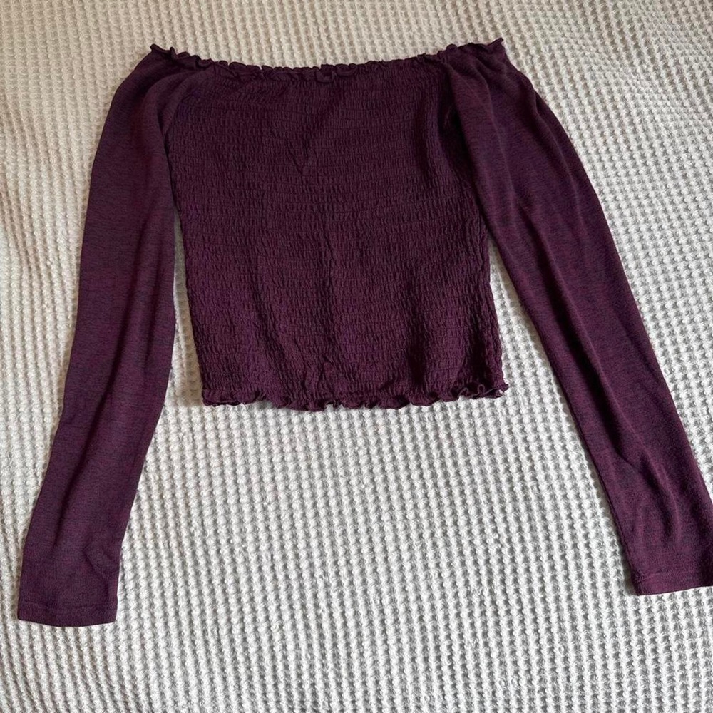 Hollister Purple Off the Shoulder Crop Top Long Sleeve